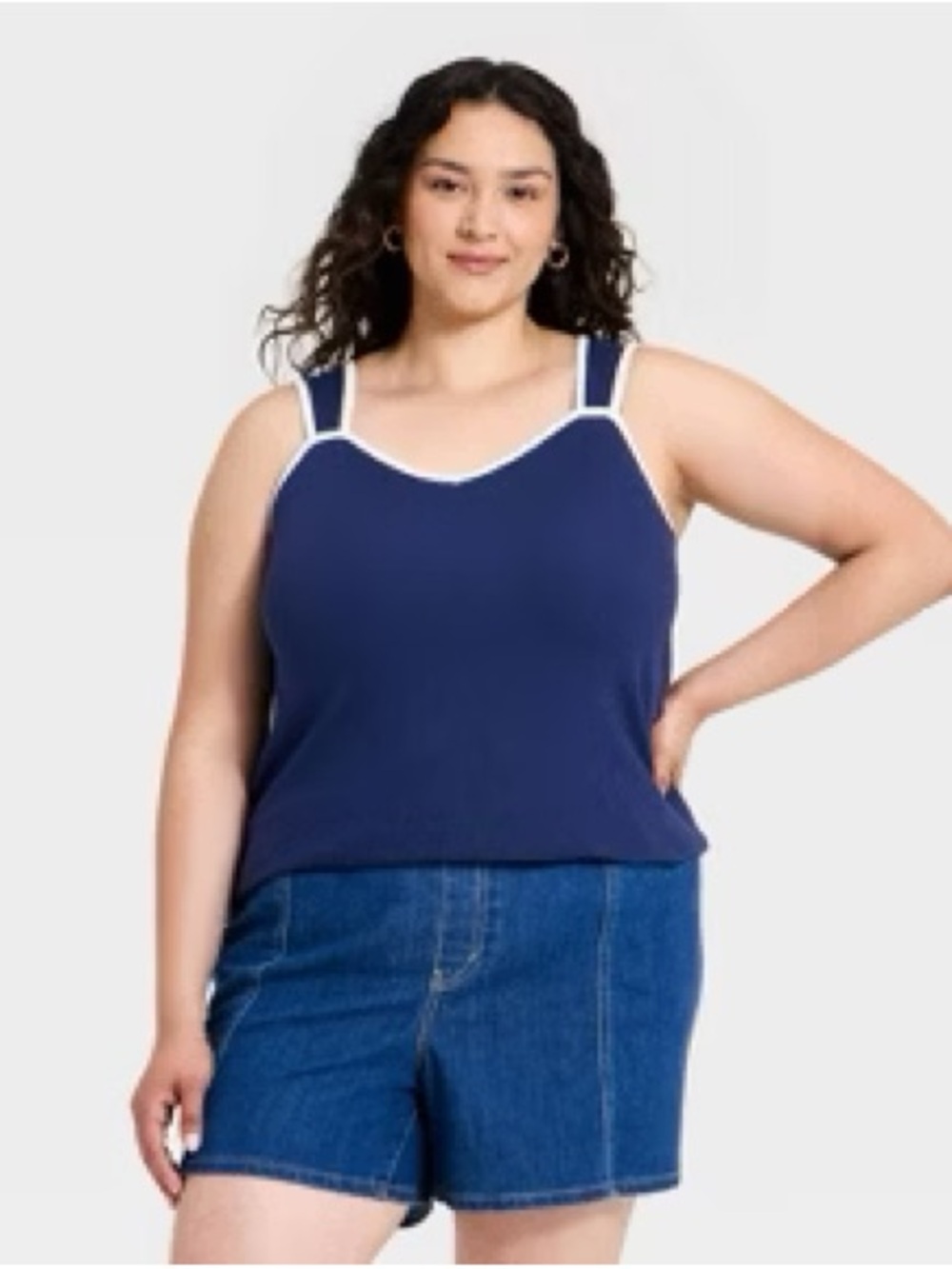 Ava & Viv Navy Tank with White Contrast Trim